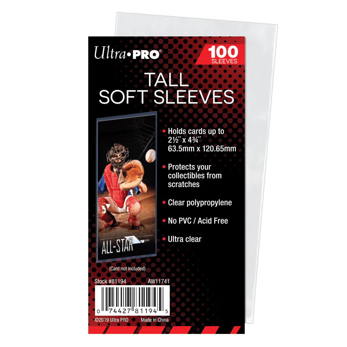 2-1/2" x 4-3/4" Tall Card Soft Sleeves (100ct)