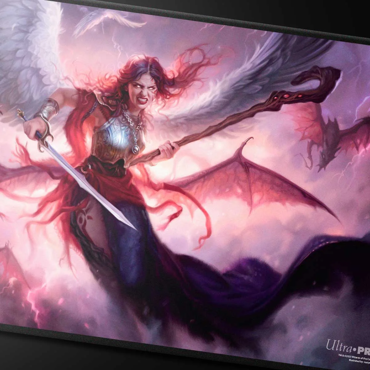 Commander Series #5 - Three Color Wedge - Kaalia (Fan-Voted) Black Stitched Playmat for Magic: The Gathering