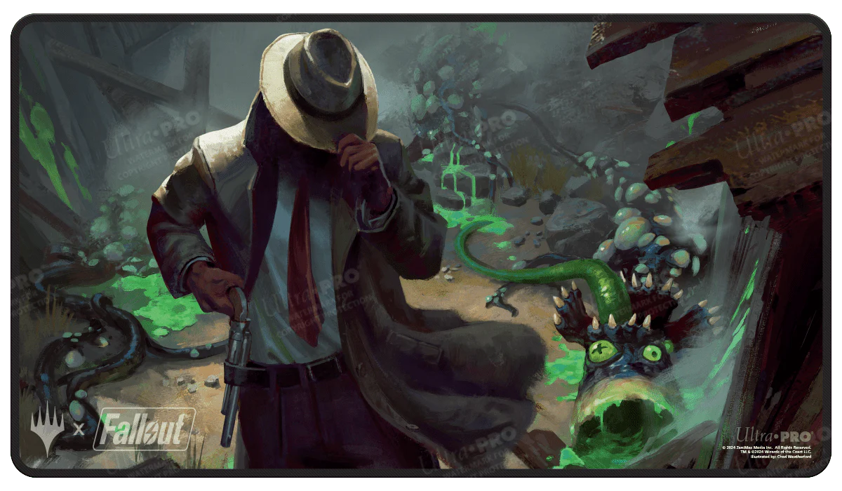 Fallout Mysterious Stranger Black Stitched Standard Gaming Playmat for Magic: The Gathering